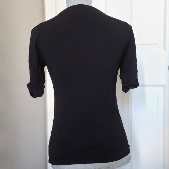 WHBM Black 3/4 Sleeve Tee with Metal Accent - Picture 3 of 5